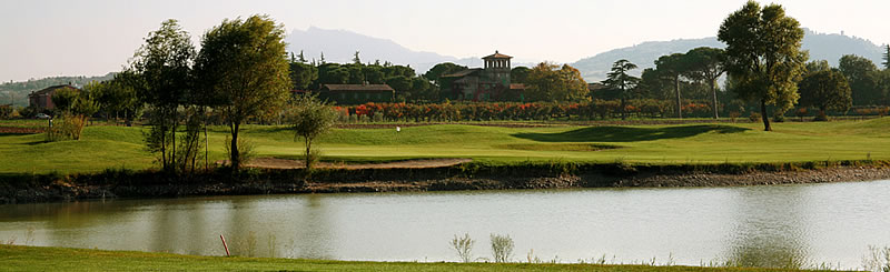 The Valmarecchia valley — the view golfers see from the fairways at Rimini Verucchio Golf Club.