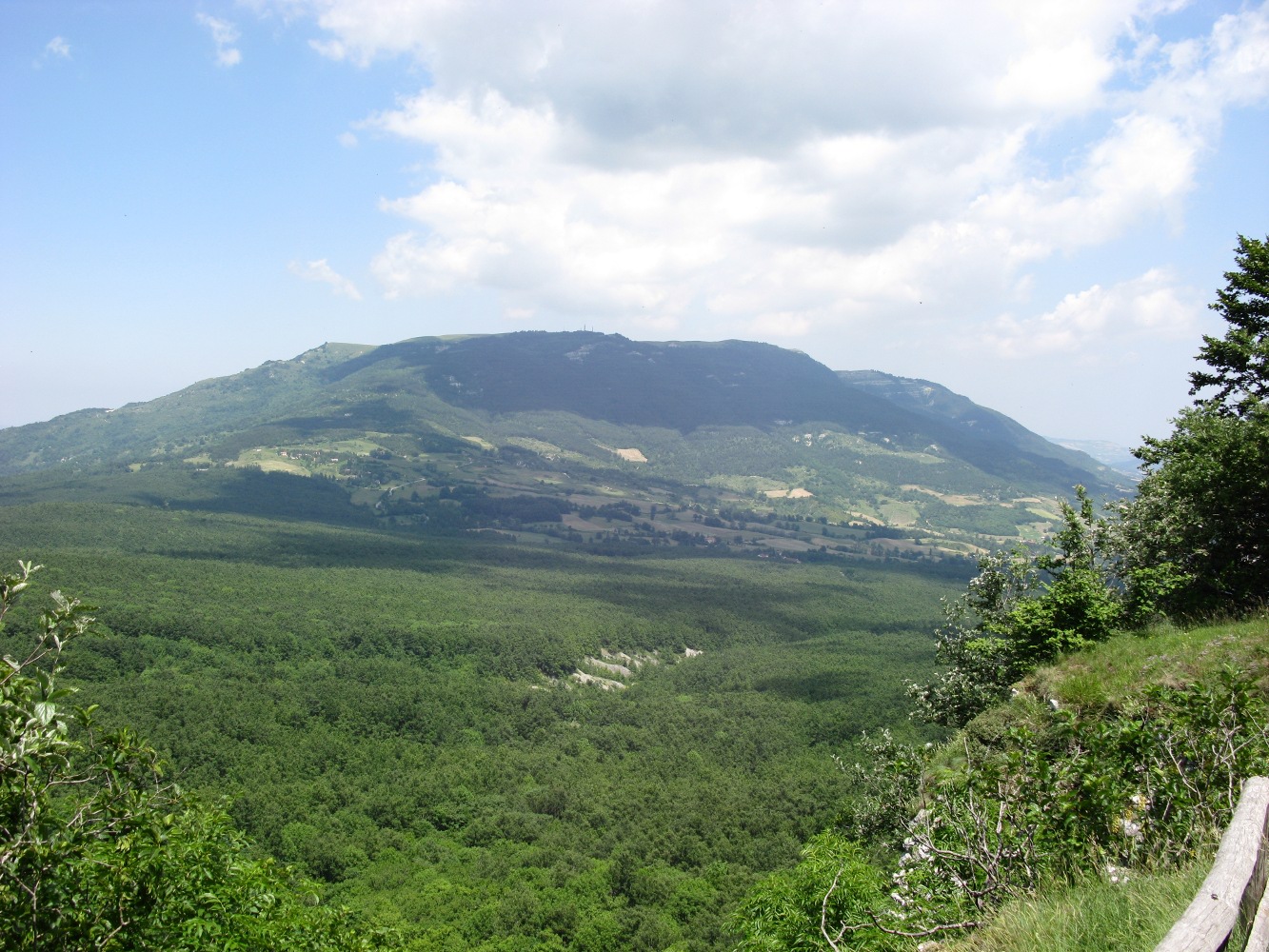 Mount Carpegna at the head of the Valmarecchia valley — the Apennine peak on the horizon near Rimini Verucchio Golf Club.