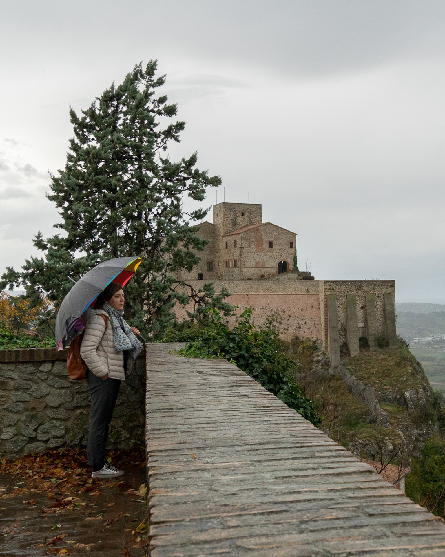 The Rocca Malatestiana of Verucchio rising above the valley, near Rimini Verucchio Golf Club.